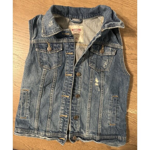 Mossimo Vest Medium Distressed Denim Blue Jean 90s Punk Skater Grunge Streetwear - Picture 1 of 8